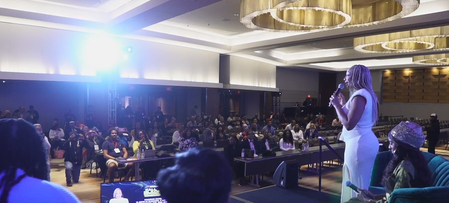 Speaker addressing the convention crowd